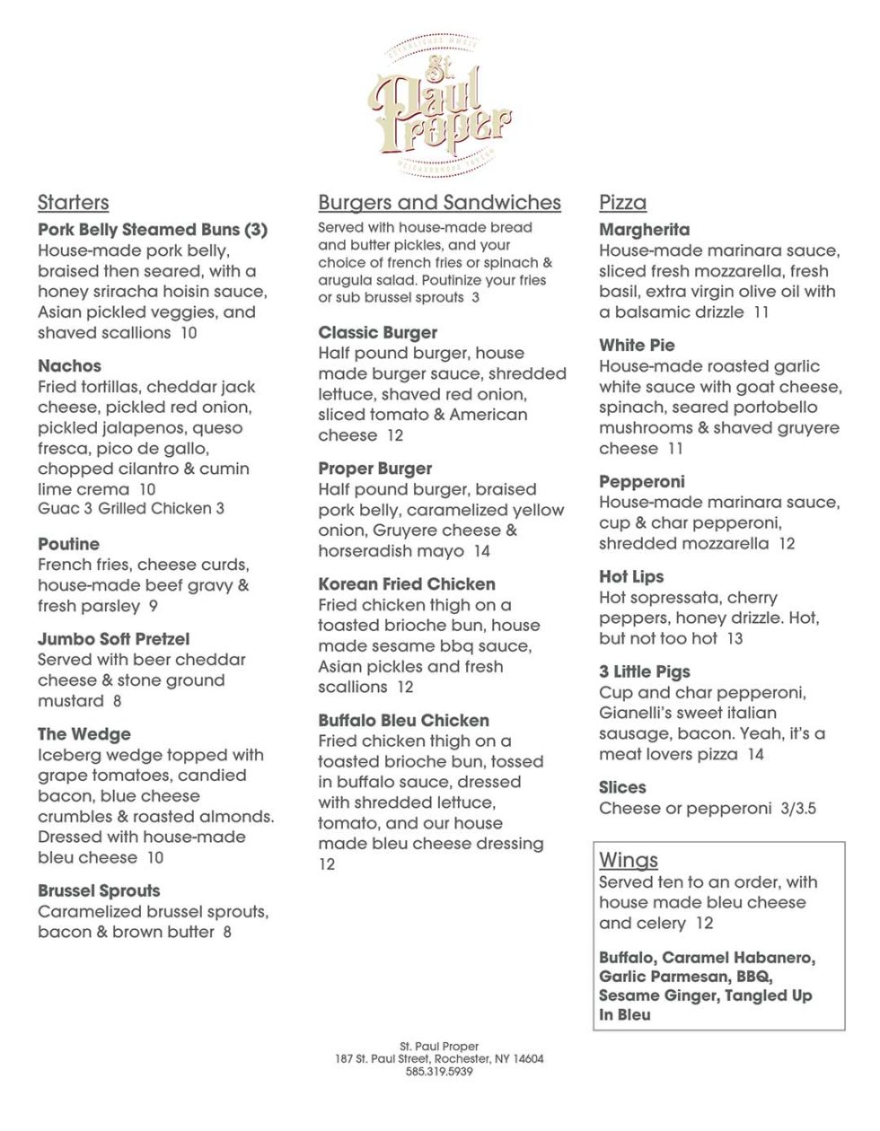 Menu St. Paul Proper